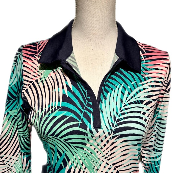 NWT Tommy Bahama Golf Shirt Long Sleeves UPF 50 Moisture Wicking Small Ferns - Picture 2 of 7